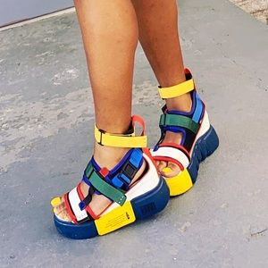 Platform Chunky Multi Colored Heels